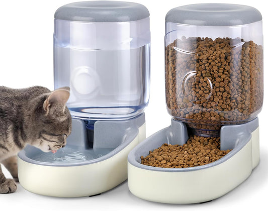 2 Pack Automatic Cat Feeder and Water Dispenser Pet Feed Bowl Dog Gravity Food Feeder and Waterer Set for Small Medium Pets Puppy Kitten 1 Gallon